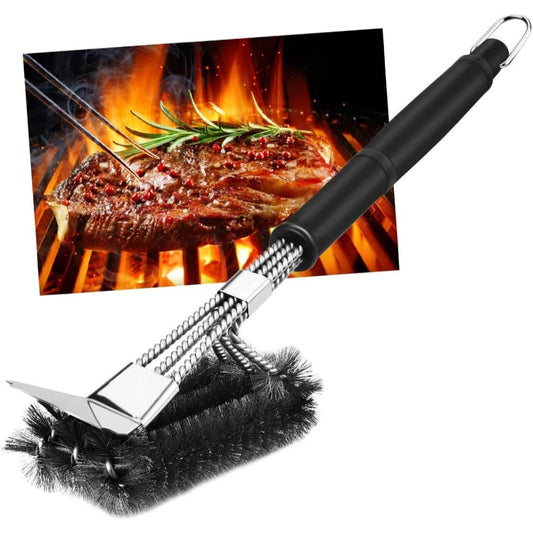 3-in-1 BBQ Grill Brush – 18" Stainless Steel Woven Wire | Heavy-Duty Cleaning Tool