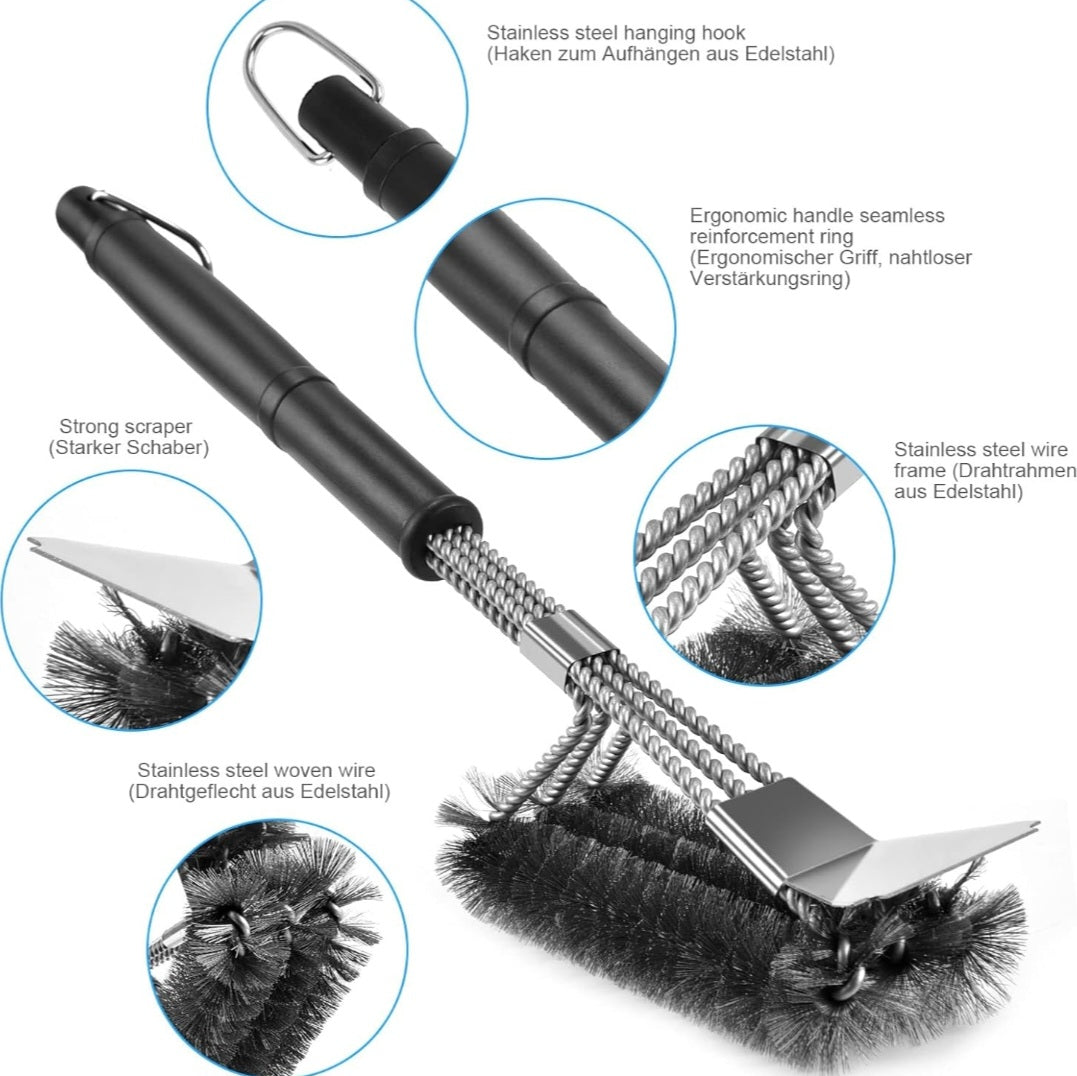 3-in-1 BBQ Grill Brush – 18" Stainless Steel Woven Wire | Heavy-Duty Cleaning Tool