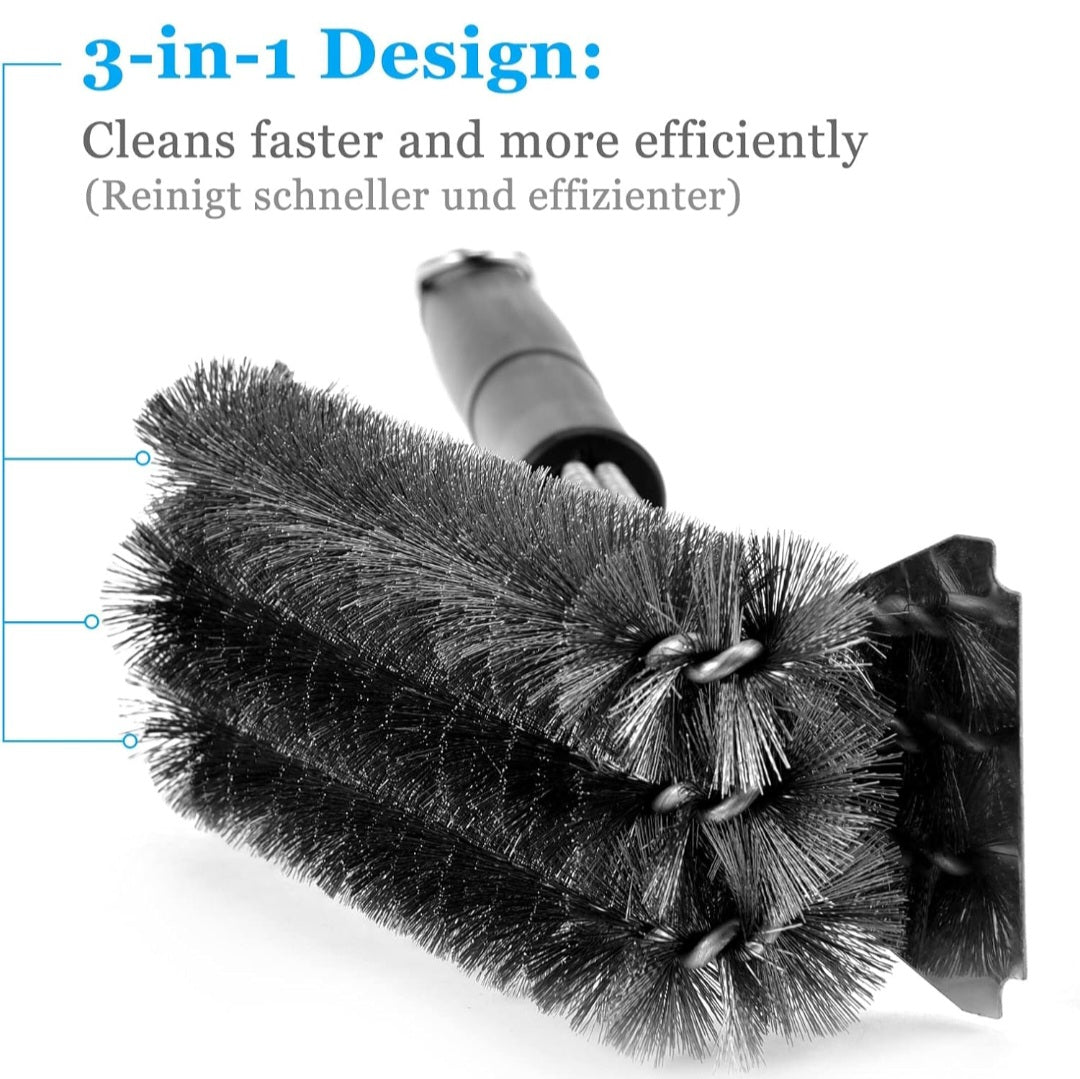 3-in-1 BBQ Grill Brush – 18" Stainless Steel Woven Wire | Heavy-Duty Cleaning Tool