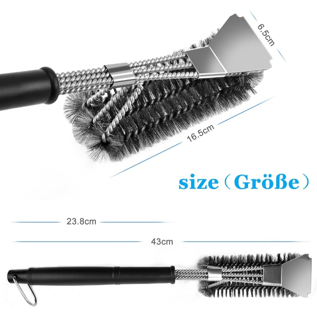 3-in-1 BBQ Grill Brush – 18" Stainless Steel Woven Wire | Heavy-Duty Cleaning Tool