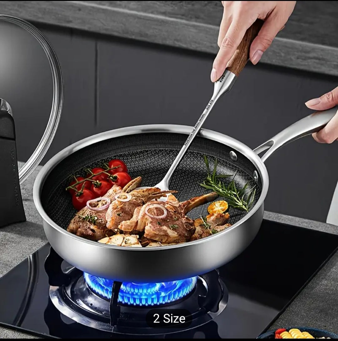 HexClad-Style Hybrid Non-Stick Cookware Set – Honeycomb 3-ply Stainless Steel Pans with Lids