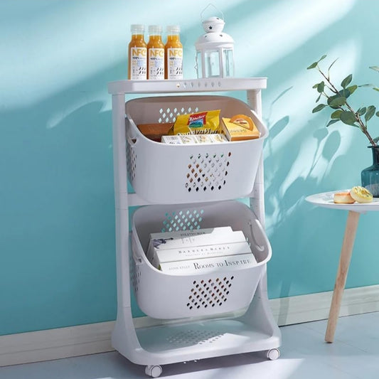 2-Layer Plastic Laundry Basket with Wheels: