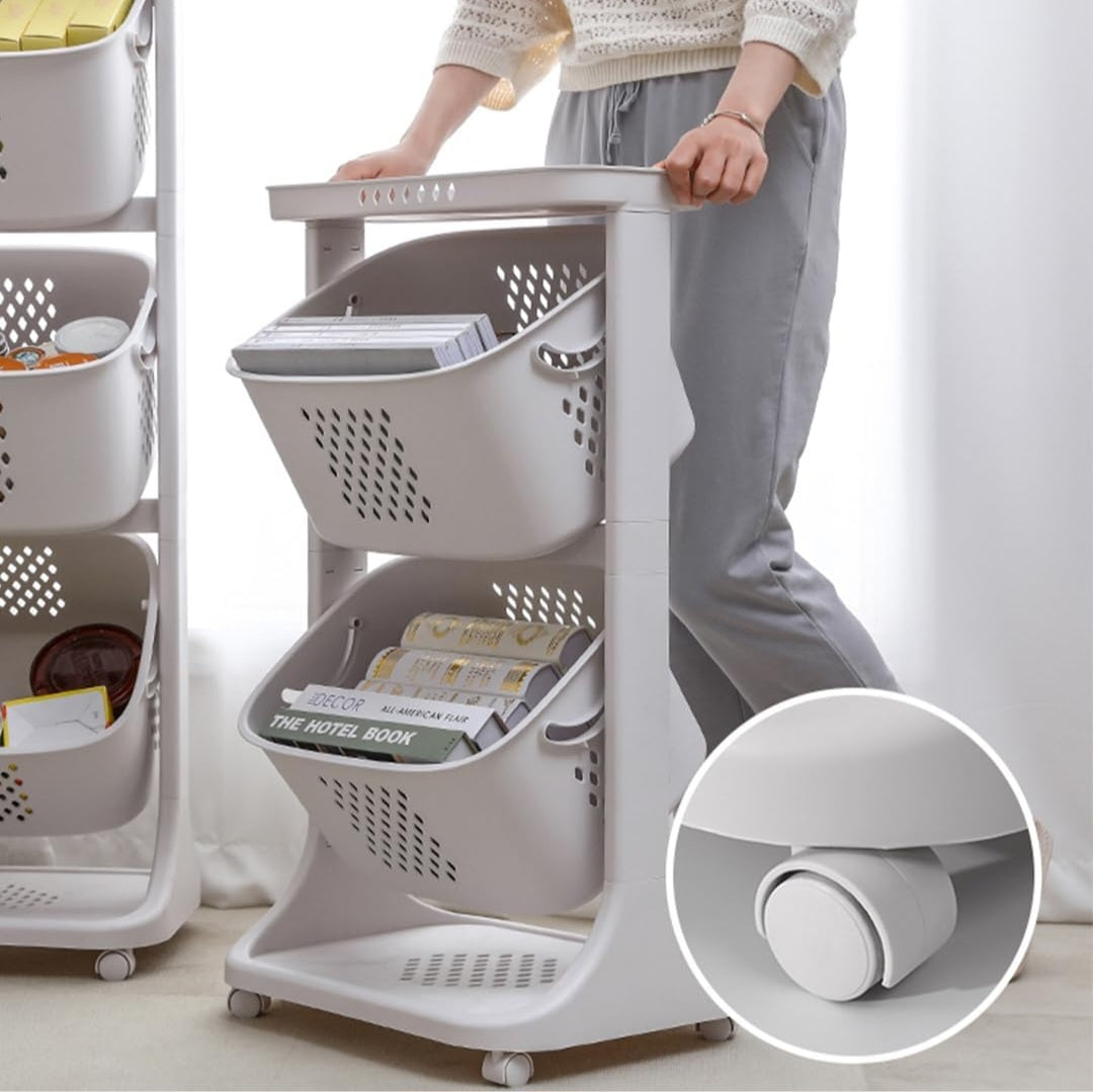 2-Layer Plastic Laundry Basket with Wheels: