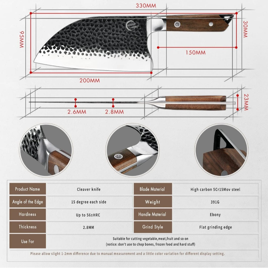 Hand-Forged 5Cr15MoV Carbon Steel Serbian Chef Knife with Leather Sheath