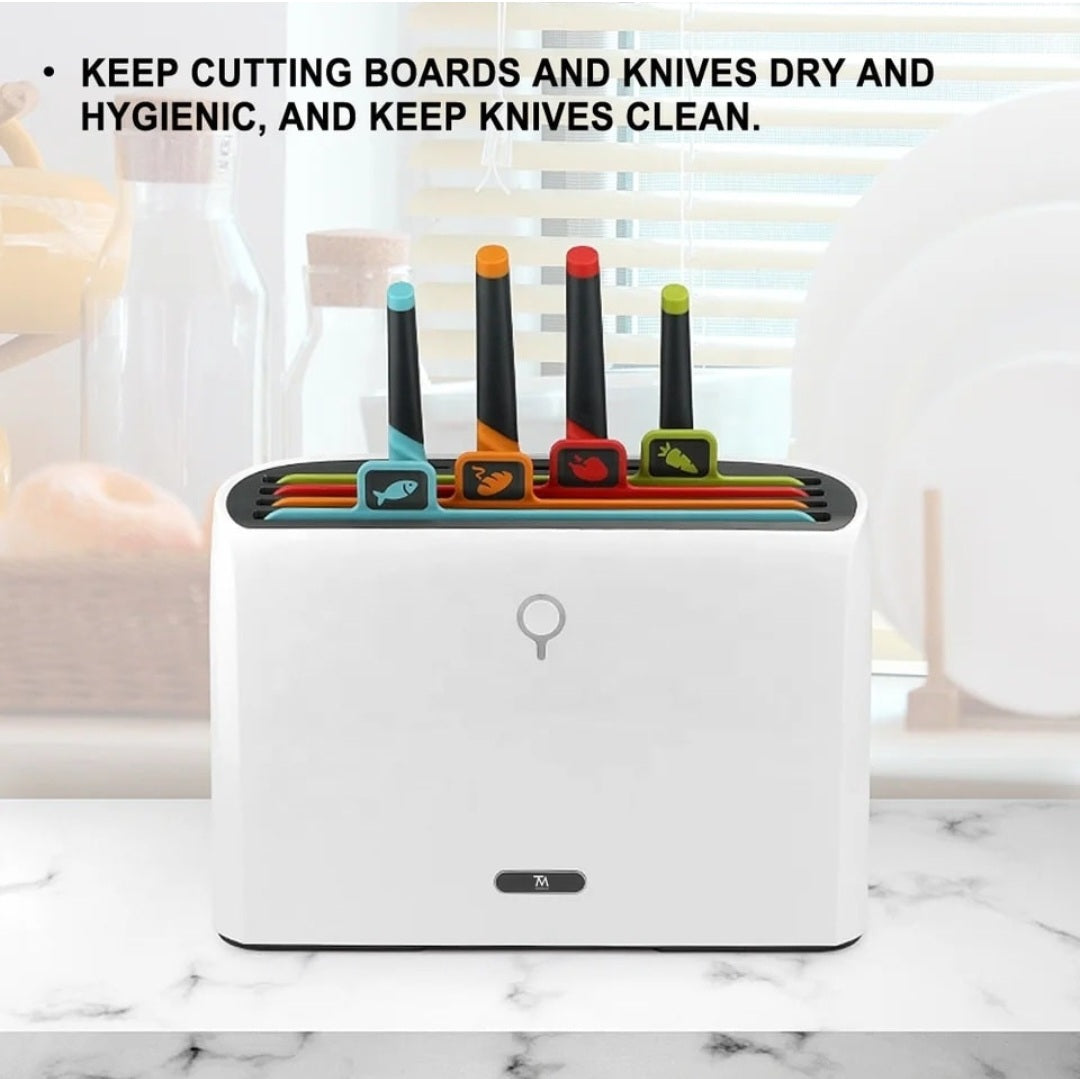 Smart Cutting Board & Knife Set
Set of 9 pieces. 
UV Sterilizer | Drying System | Board Organizer