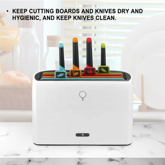 Smart Cutting Board & Knife Set
Set of 9 pieces. 
UV Sterilizer | Drying System | Board Organizer