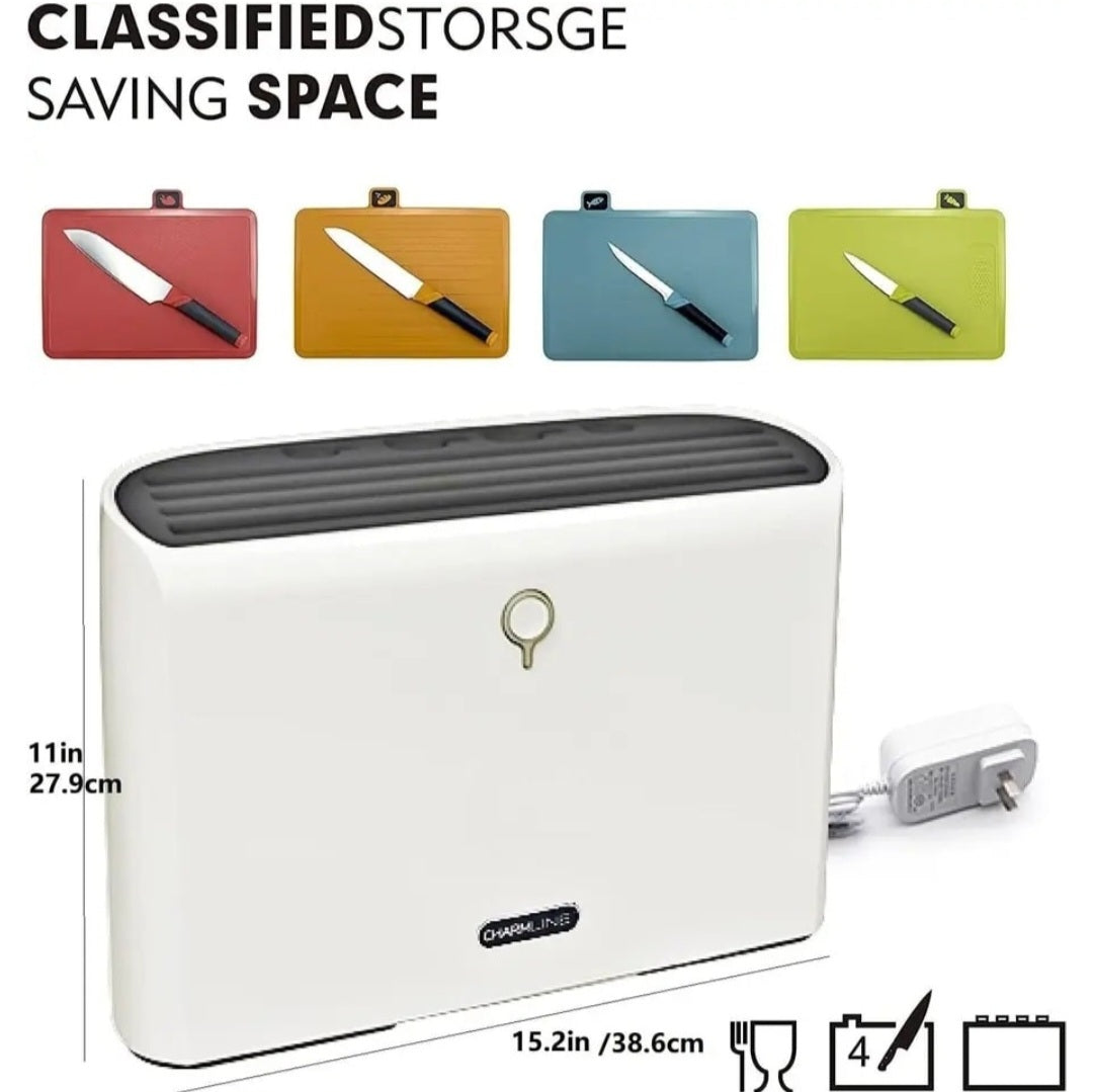 Smart Cutting Board & Knife Set
Set of 9 pieces. 
UV Sterilizer | Drying System | Board Organizer
