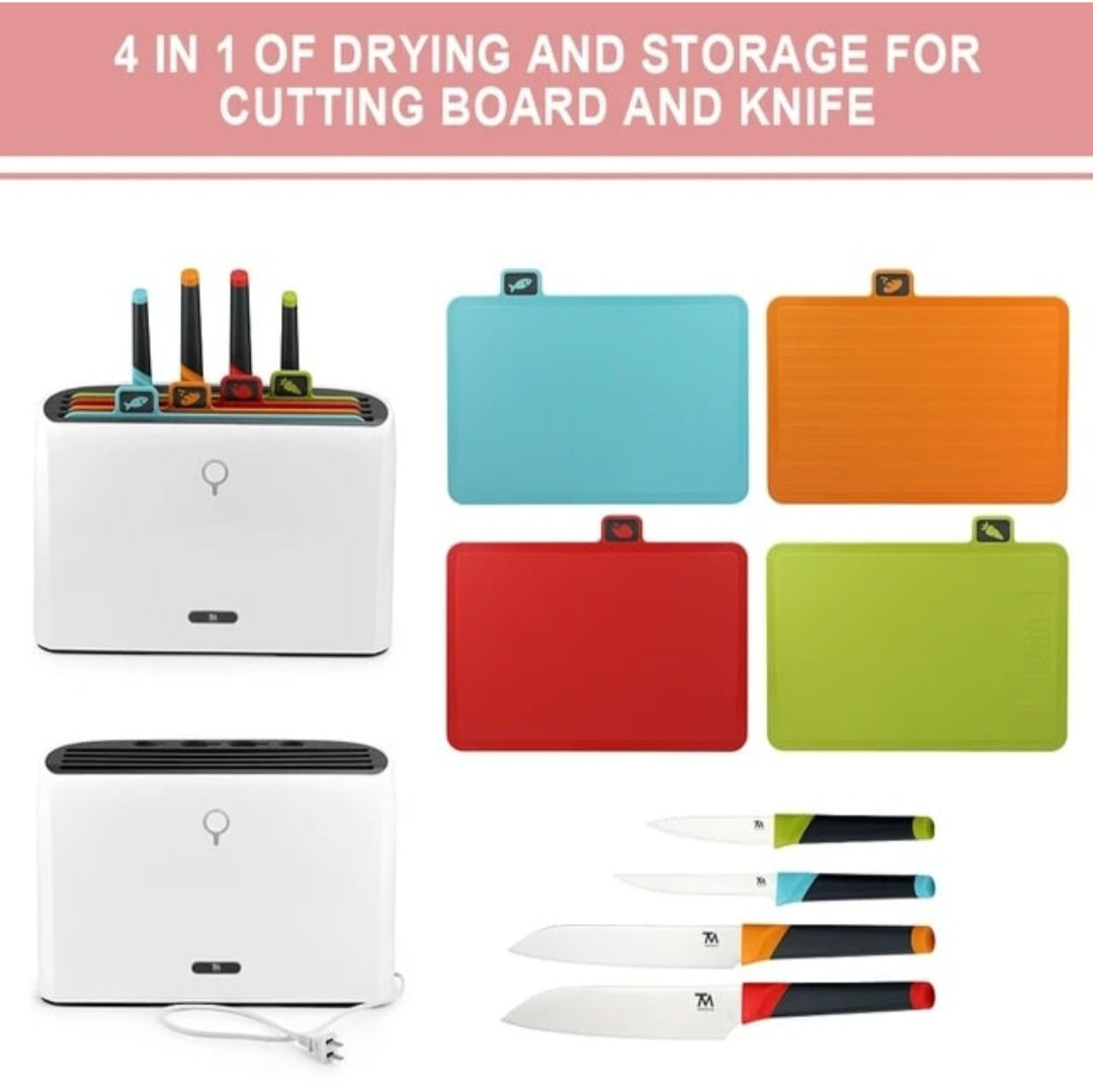 Smart Cutting Board & Knife Set
Set of 9 pieces. 
UV Sterilizer | Drying System | Board Organizer