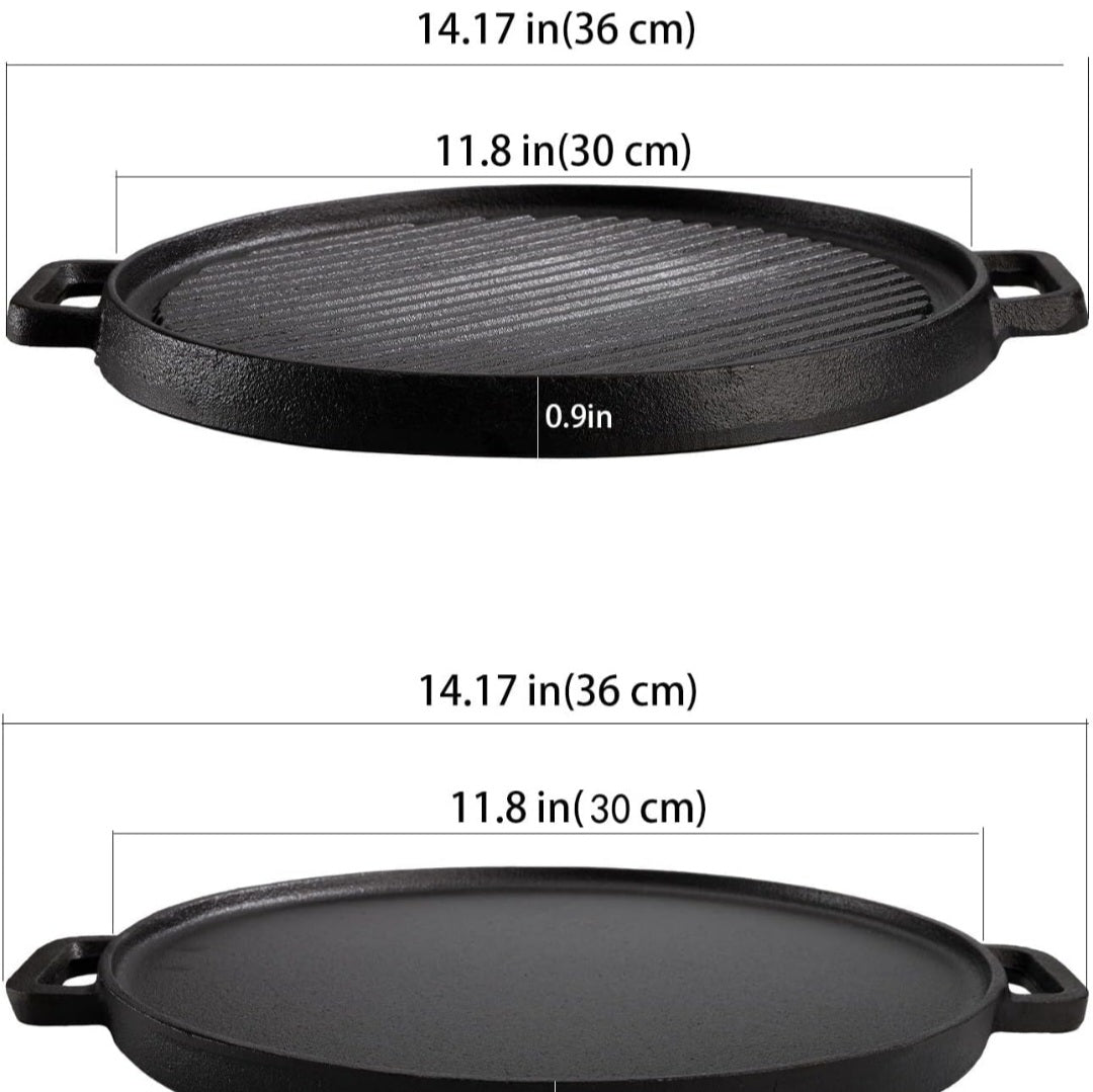 Cast Iron Reversible Grill/Griddle – 2-in-1 Skillet with Handle