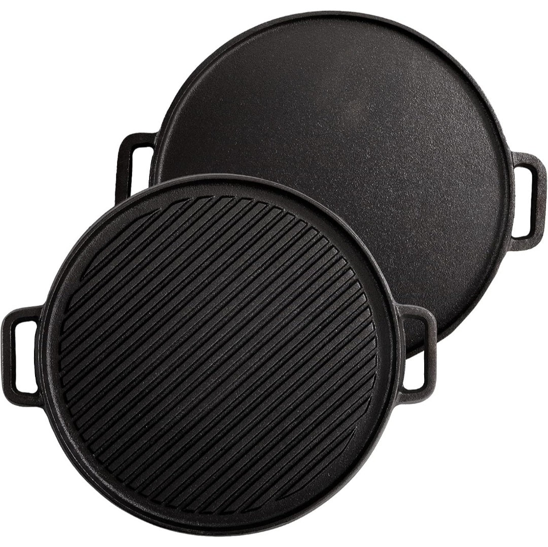 Cast Iron Reversible Grill/Griddle – 2-in-1 Skillet with Handle