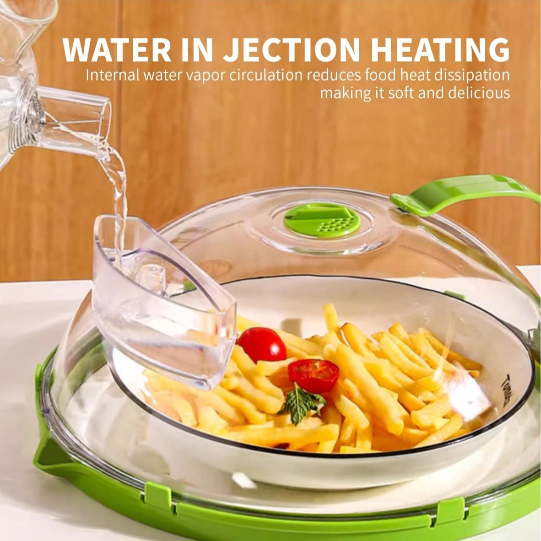 30.5 cm Transparent Microwave Cover – Round Flip-Top Lid with Adjustable Steam Vents & Water Storage Box
