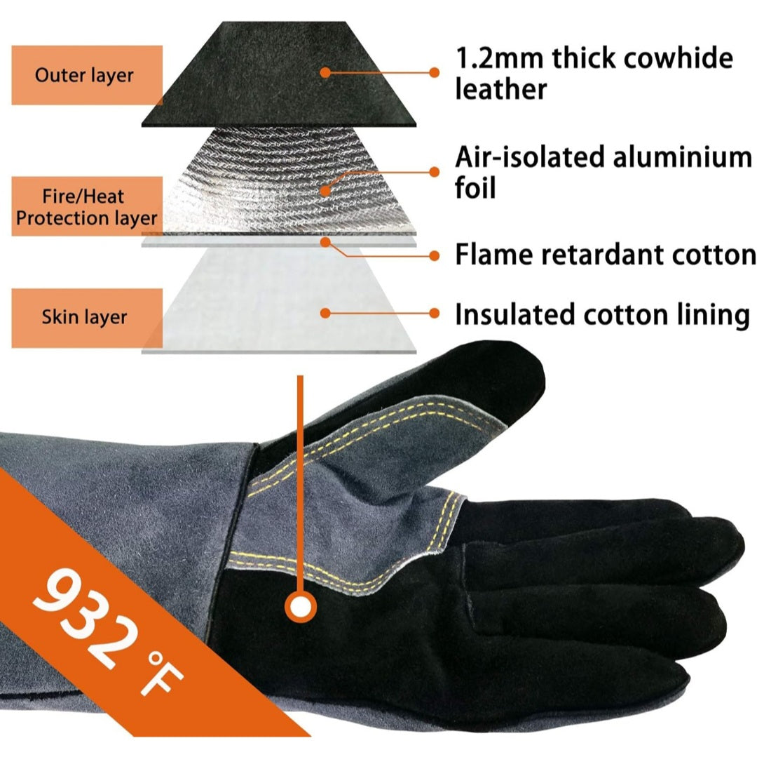 Extreme Fire and Heat Resistant Cowhide Leather Gloves with Aluminum Foil Insulation