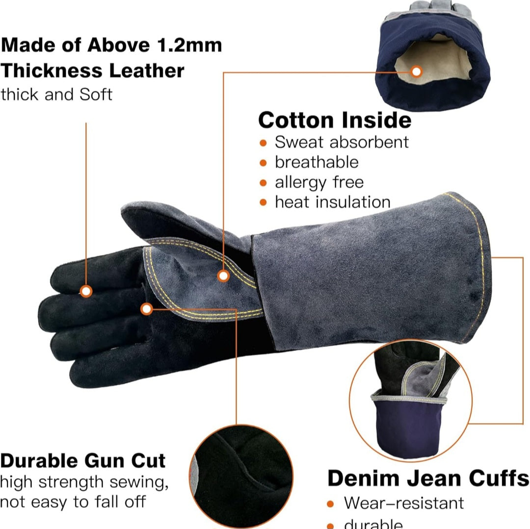 Extreme Fire and Heat Resistant Cowhide Leather Gloves with Aluminum Foil Insulation