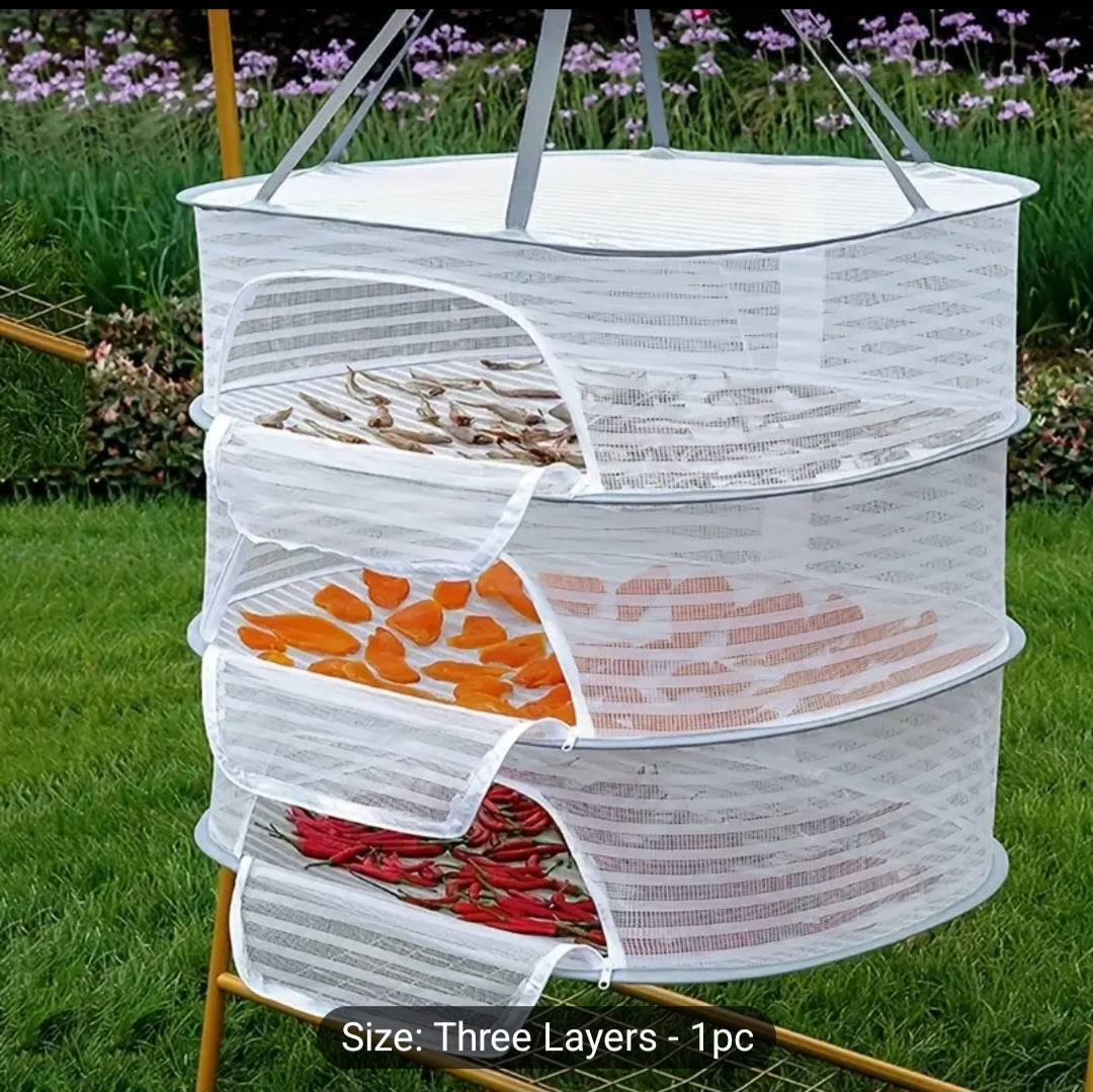 3 Layers Hanging Drying Net for Vegetables, Fruits, and Herbs – Foldable Food Dryer Cage