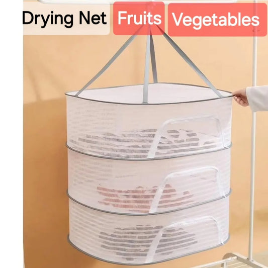 3 Layers Hanging Drying Net for Vegetables, Fruits, and Herbs – Foldable Food Dryer Cage