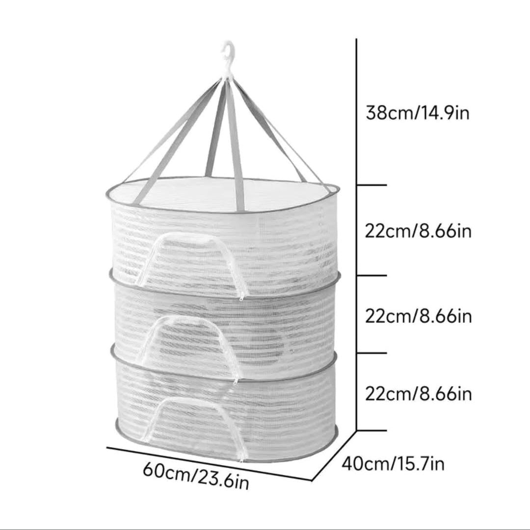 3 Layers Hanging Drying Net for Vegetables, Fruits, and Herbs – Foldable Food Dryer Cage