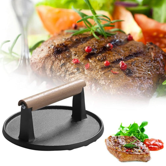 Heavy-Duty Cast Iron Steak & Burger Press with Wooden Handle
