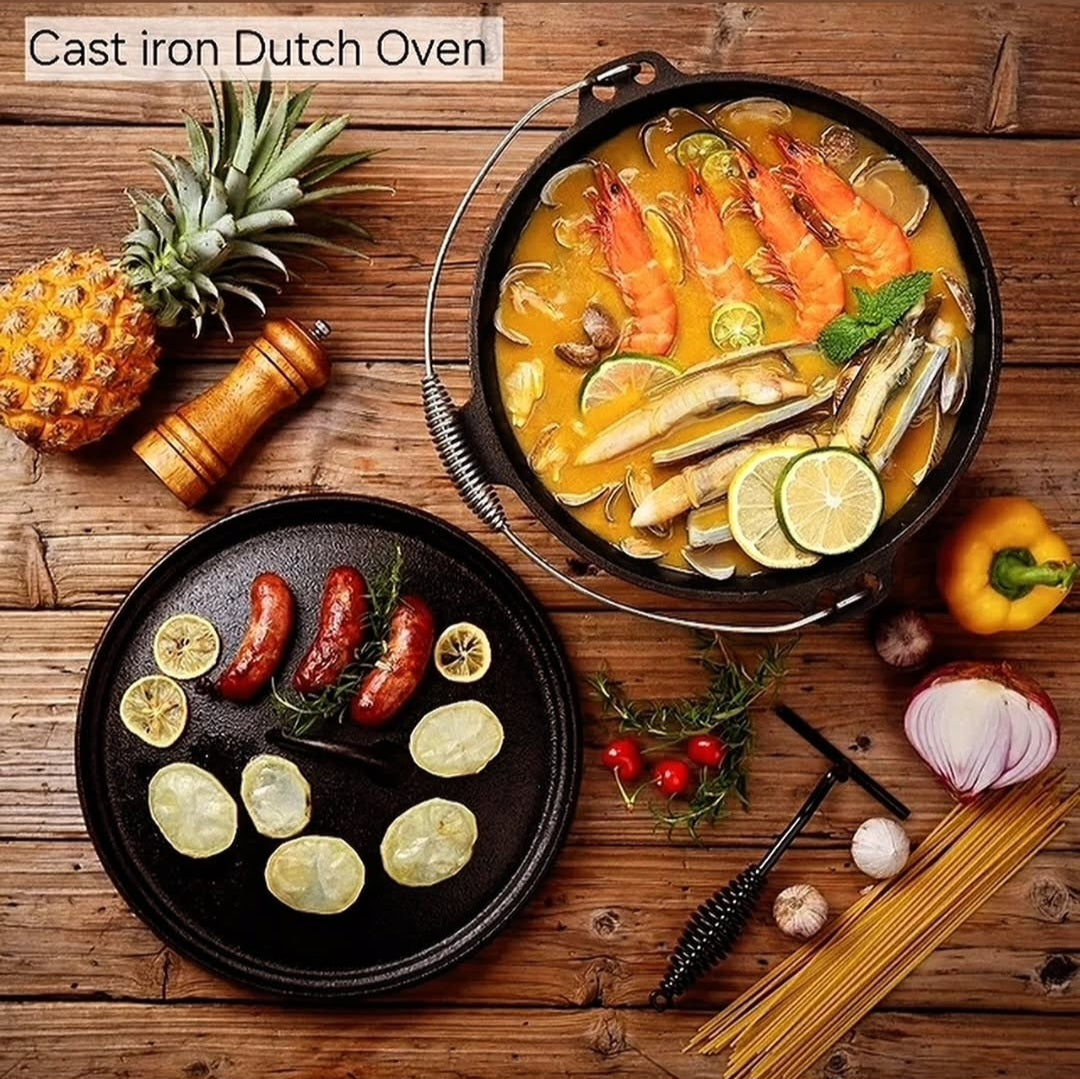 High-Quality Cast Iron Dutch Oven with Lid – 12L Capacity
Perfect for Deep Frying, Searing, Baking & Outdoor Cooking