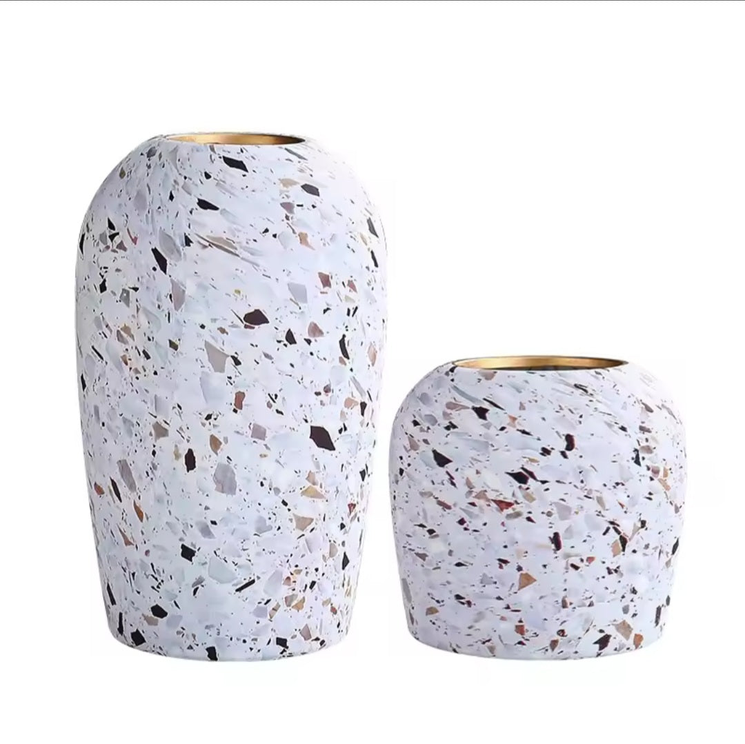 Nordic Simple Beige Terrazzo Set of 2 pieces Vase – Creative Tabletop Decor