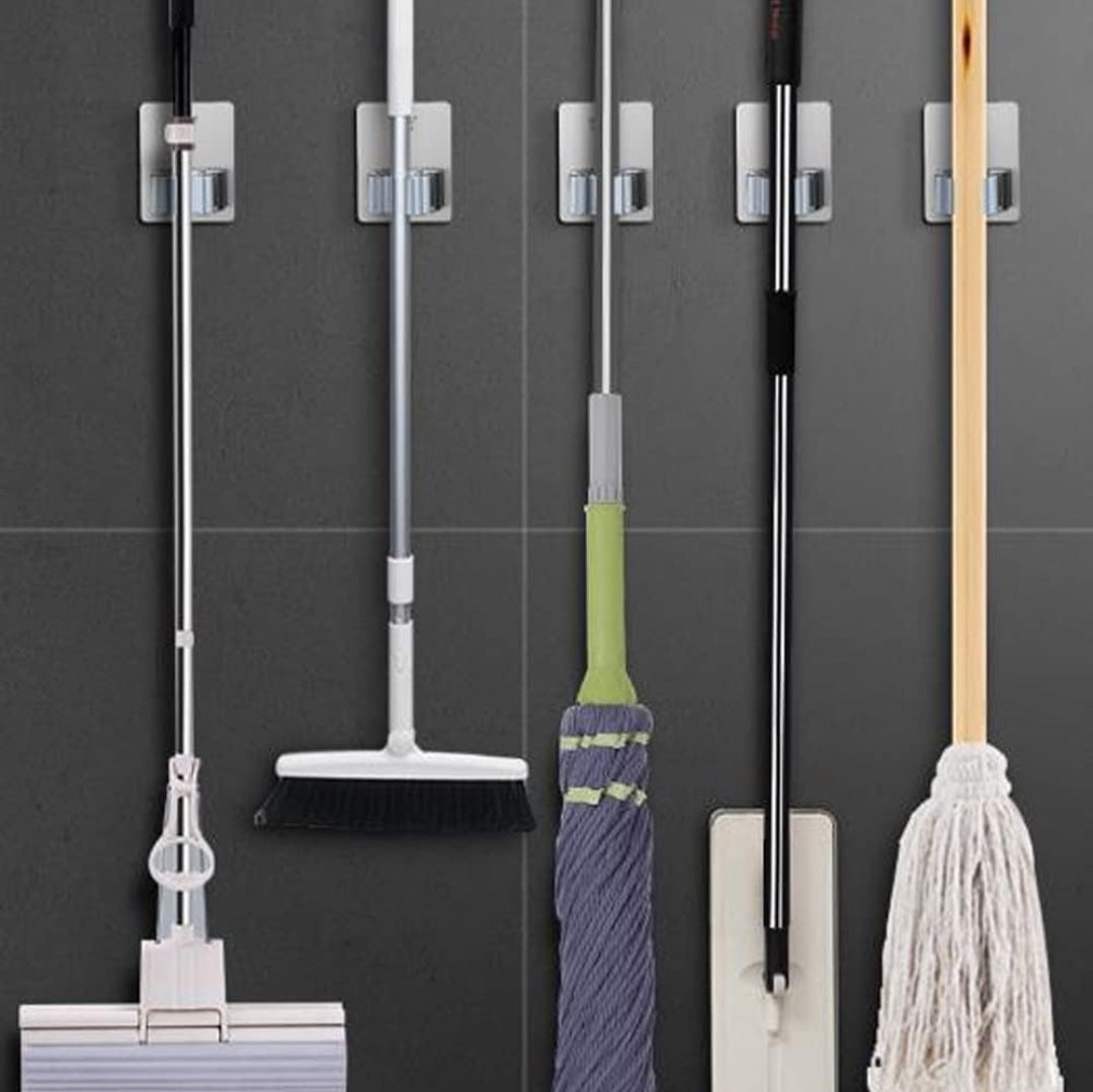 Wall-Mounted Broom & Mop Holder – No-Drill, Space-Saving Organizer