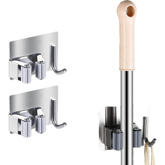 Wall-Mounted Broom & Mop Holder – No-Drill, Space-Saving Organizer