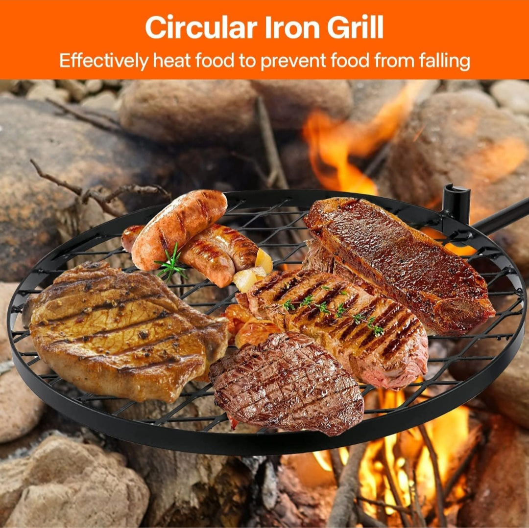 Fire Pit Grill – Adjustable Swivel Campfire BBQ Grate [the pot not included]