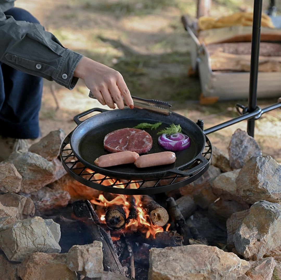 Fire Pit Grill – Adjustable Swivel Campfire BBQ Grate [the pot not included]