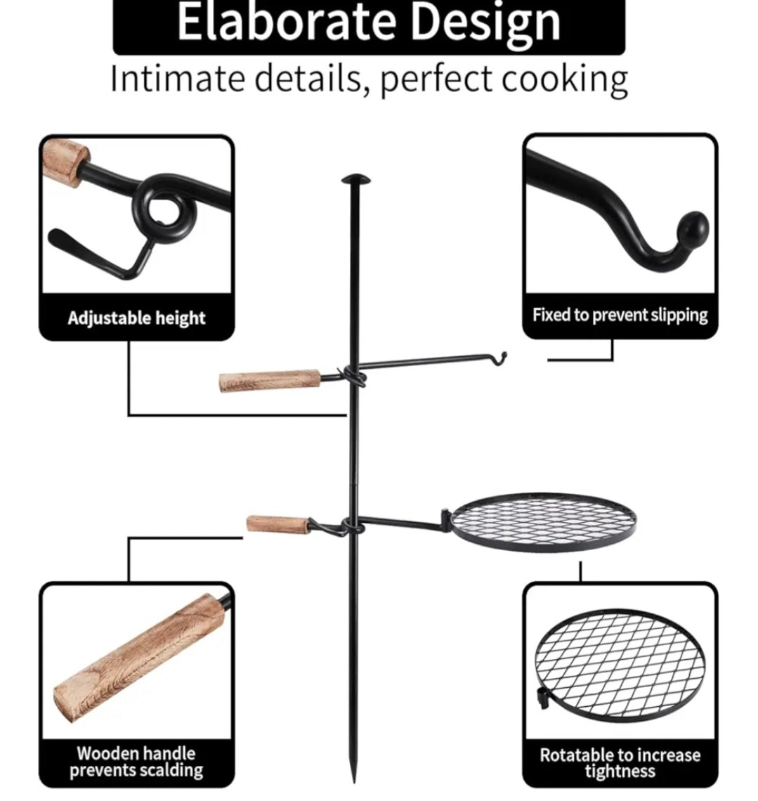 Fire Pit Grill – Adjustable Swivel Campfire BBQ Grate [the pot not included]