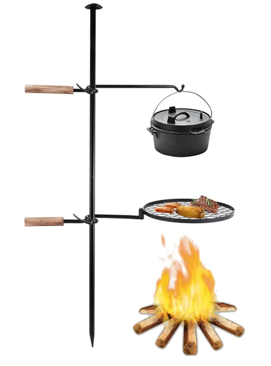 Fire Pit Grill – Adjustable Swivel Campfire BBQ Grate [the pot not included]