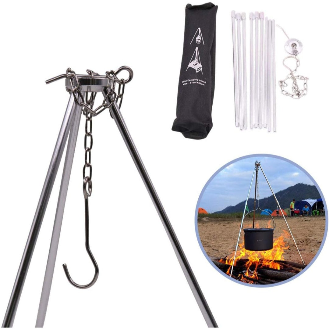 Portable Mini Camping Tripod – Adjustable Hanging Pot Holder (81 cm