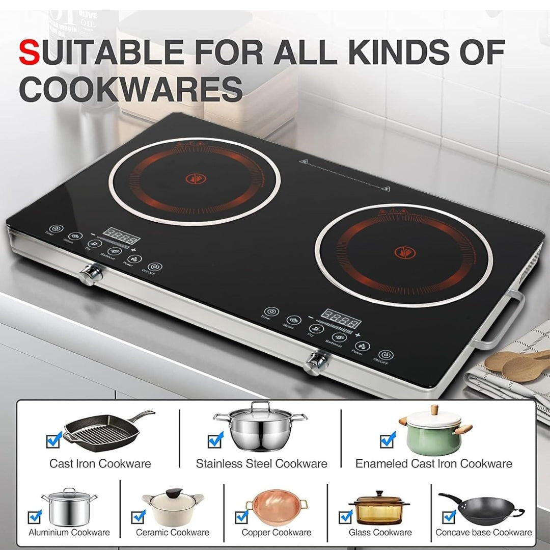Mobashi Japan ME-IC124 Infrared Cooker – Dual Burner | Silver Finish