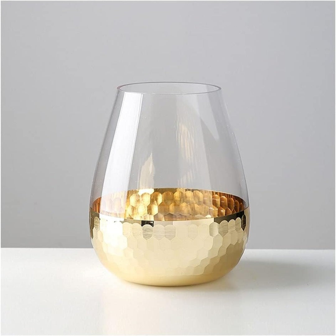 "Luxury Glass Vase with Hammered Golden Copper Base – Elegant Home Décor"