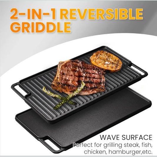 TOPWISH 2-in-1 Reversible Grill Pan – Cast Iron Griddle for Gas & Induction Hobs