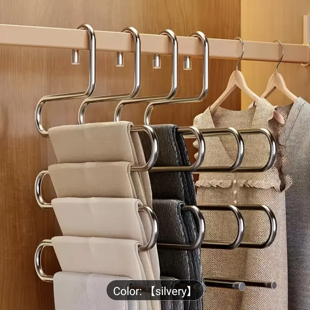5-Tier Stainless Steel Pants Hanger – Space Saving & Durable (Silvery)