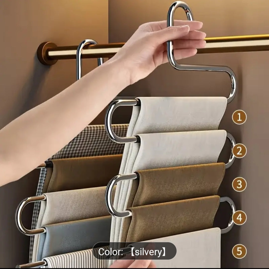 5-Tier Stainless Steel Pants Hanger – Space Saving & Durable (Silvery)