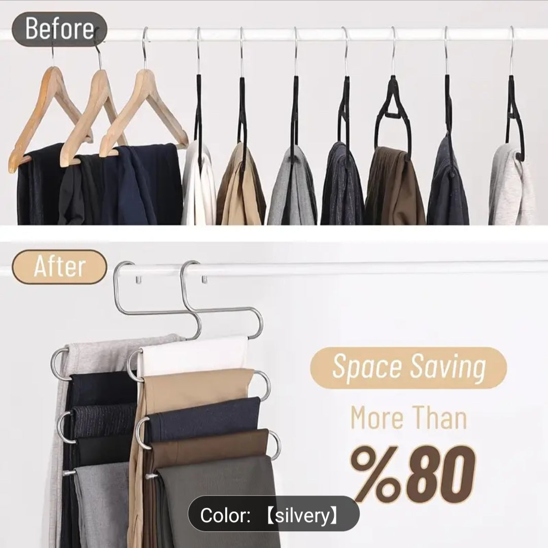 5-Tier Stainless Steel Pants Hanger – Space Saving & Durable (Silvery)