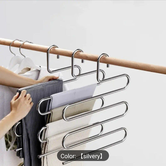 5-Tier Stainless Steel Pants Hanger – Space Saving & Durable (Silvery)