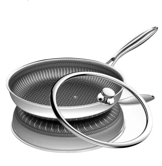 HexClad-Style Hybrid Non-Stick Cookware Set – Honeycomb 3-ply Stainless Steel Pans with Lids