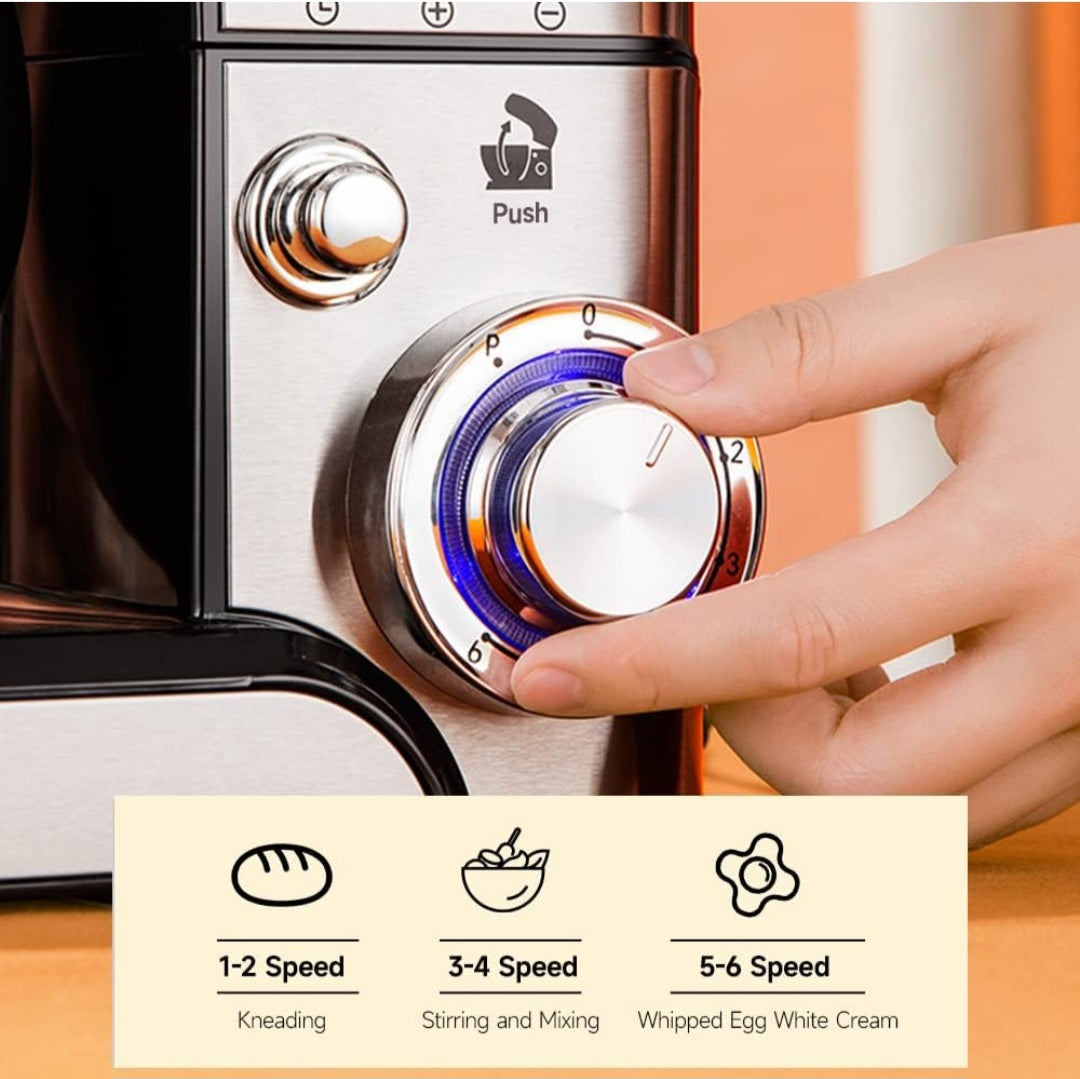 Cook Machine Household Mini Dough Mixer 6 Speed Super Large Digital Display LCD 6L Stainless Steel Bowl Noise Small Automatic Kneading Mixer Electric Egg Beater