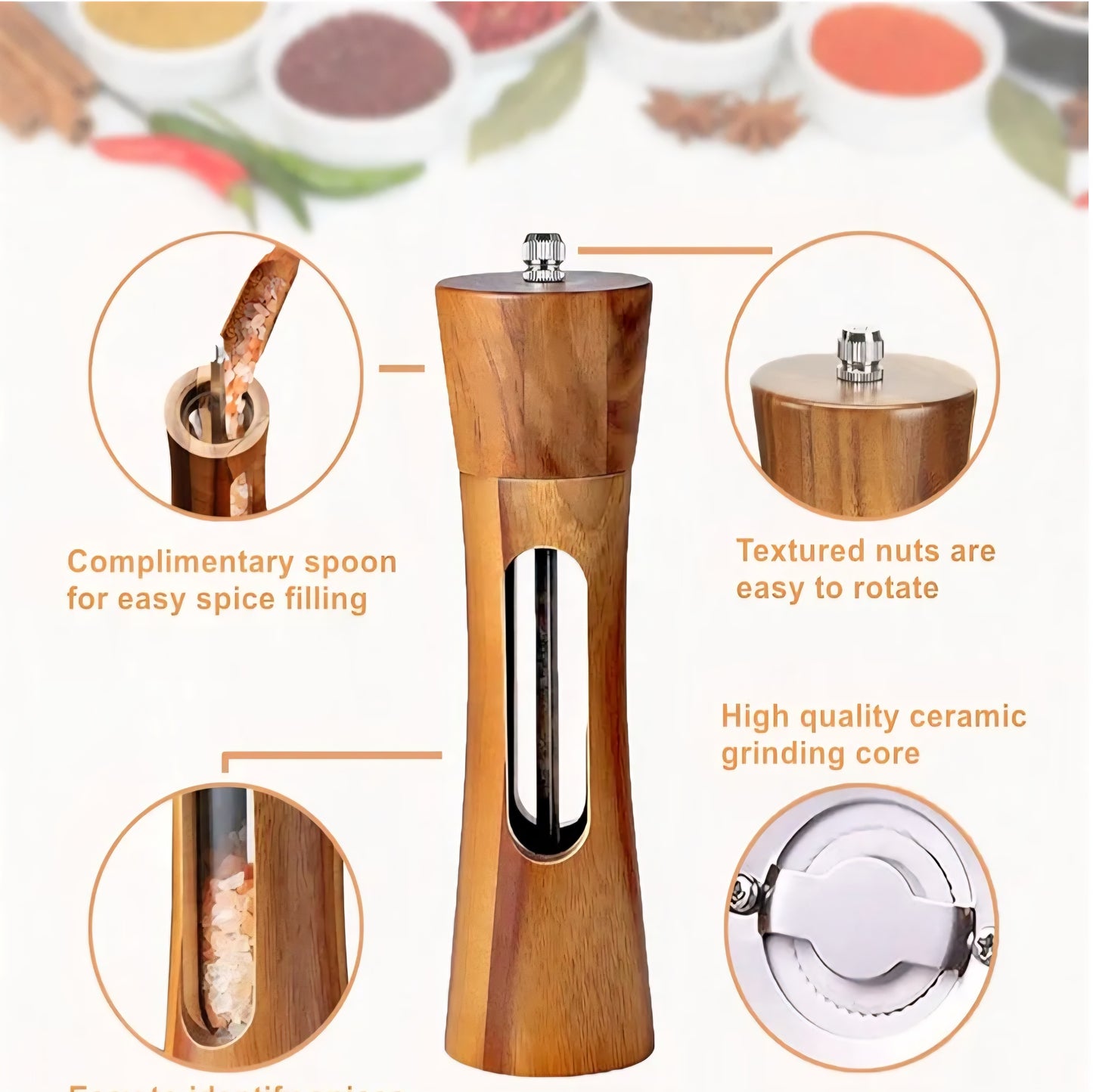 Premium Wooden Salt and Pepper Mill Set