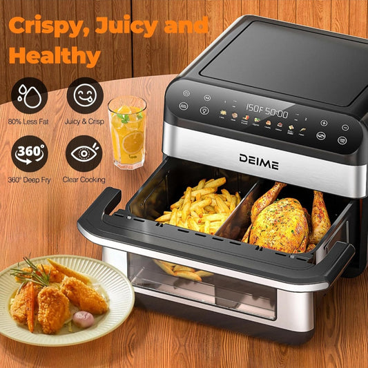 DEIME Dual Zone Air Fryer 10.6 QT – Large Capacity, Healthy Cooking Made Easy