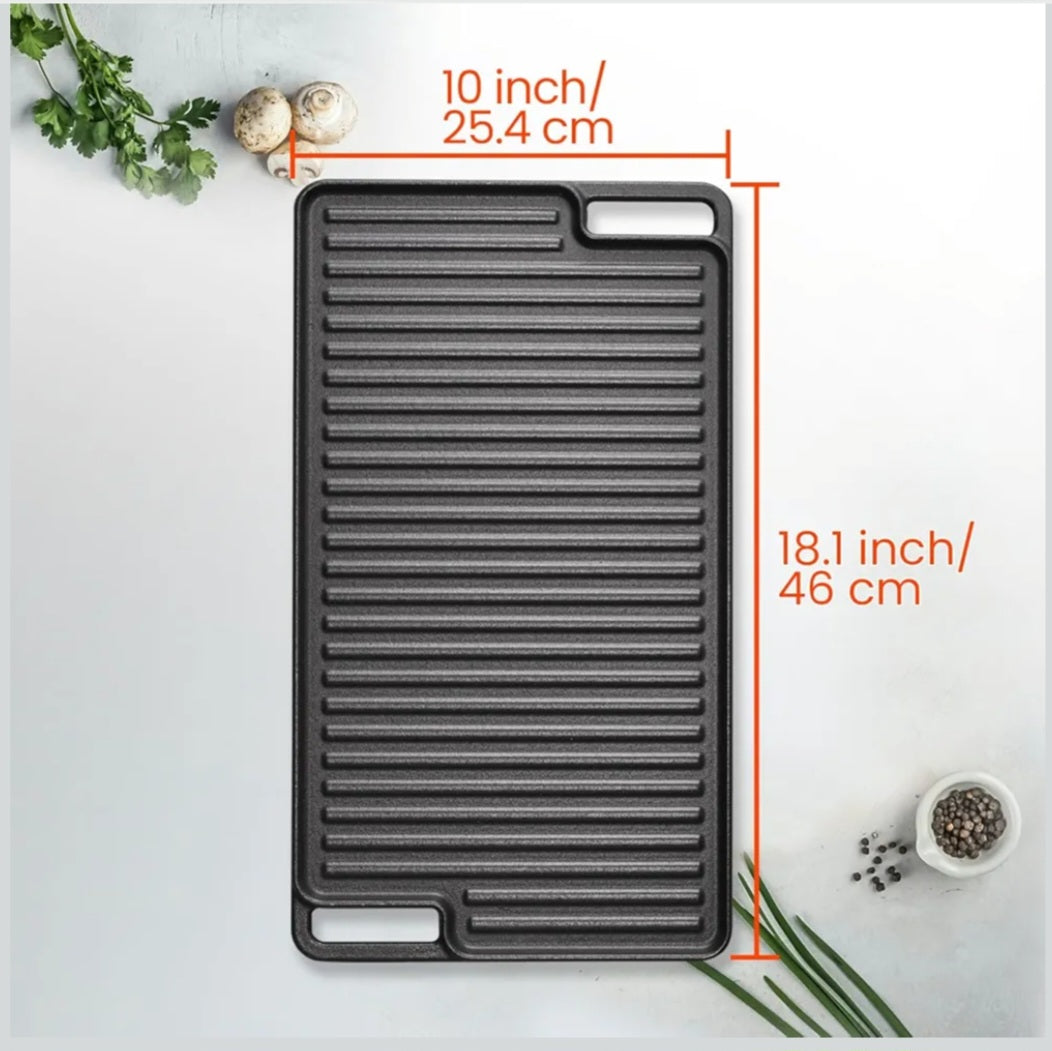 TOPWISH 2-in-1 Reversible Grill Pan – Cast Iron Griddle for Gas & Induction Hobs