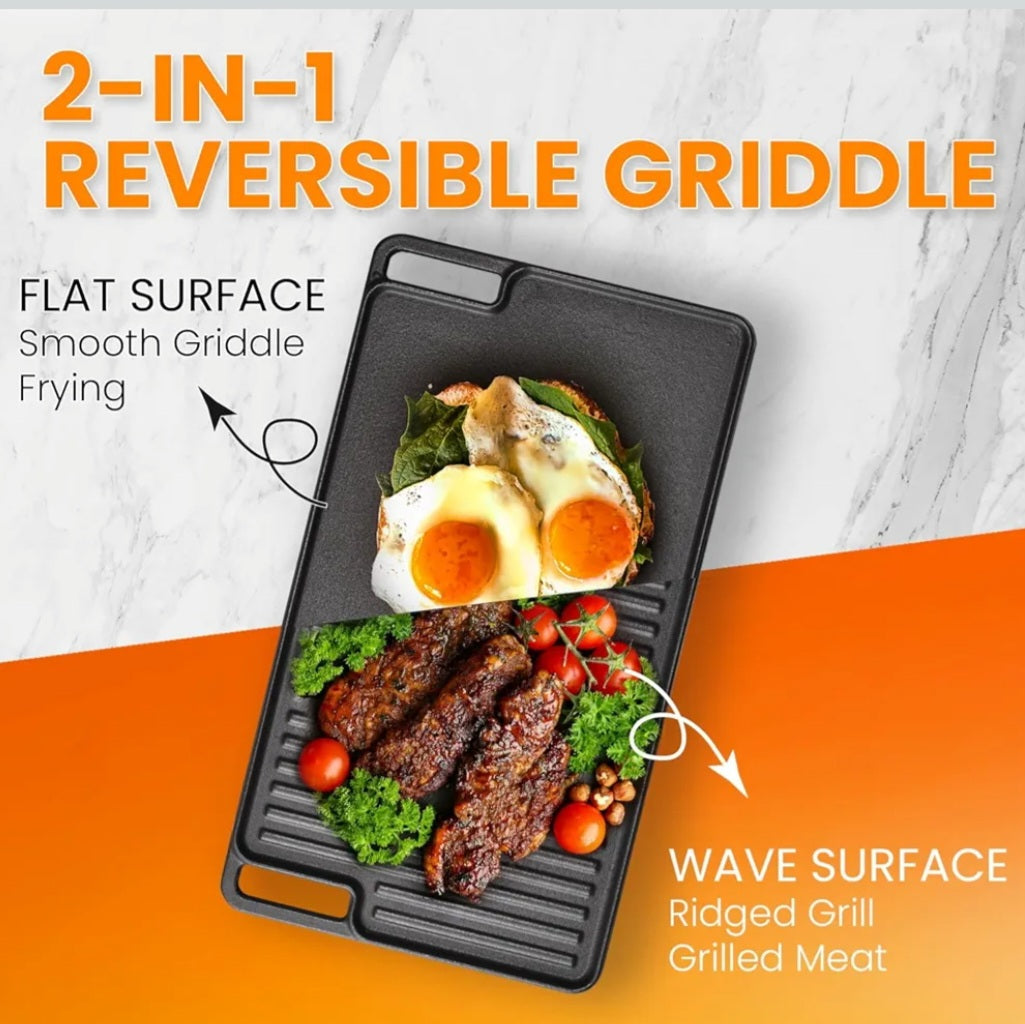 TOPWISH 2-in-1 Reversible Grill Pan – Cast Iron Griddle for Gas & Induction Hobs