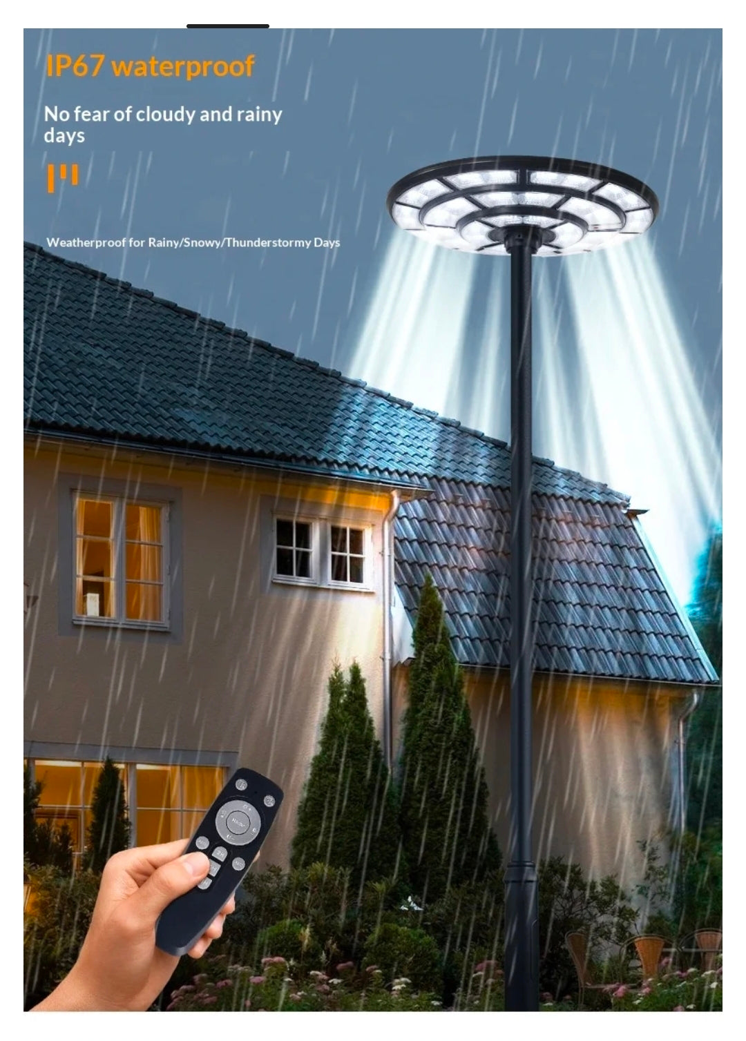 🌞 Solar UFO LED Street & Garden Light – Motion Sensor + Remote Control + 3M or 4M Pole