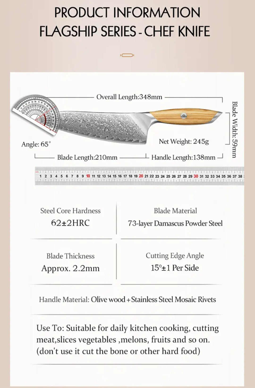 HEZHEN 8 Inch Professional Chef Knife - 73-Layer Damascus Powder Steel - Flagship Series