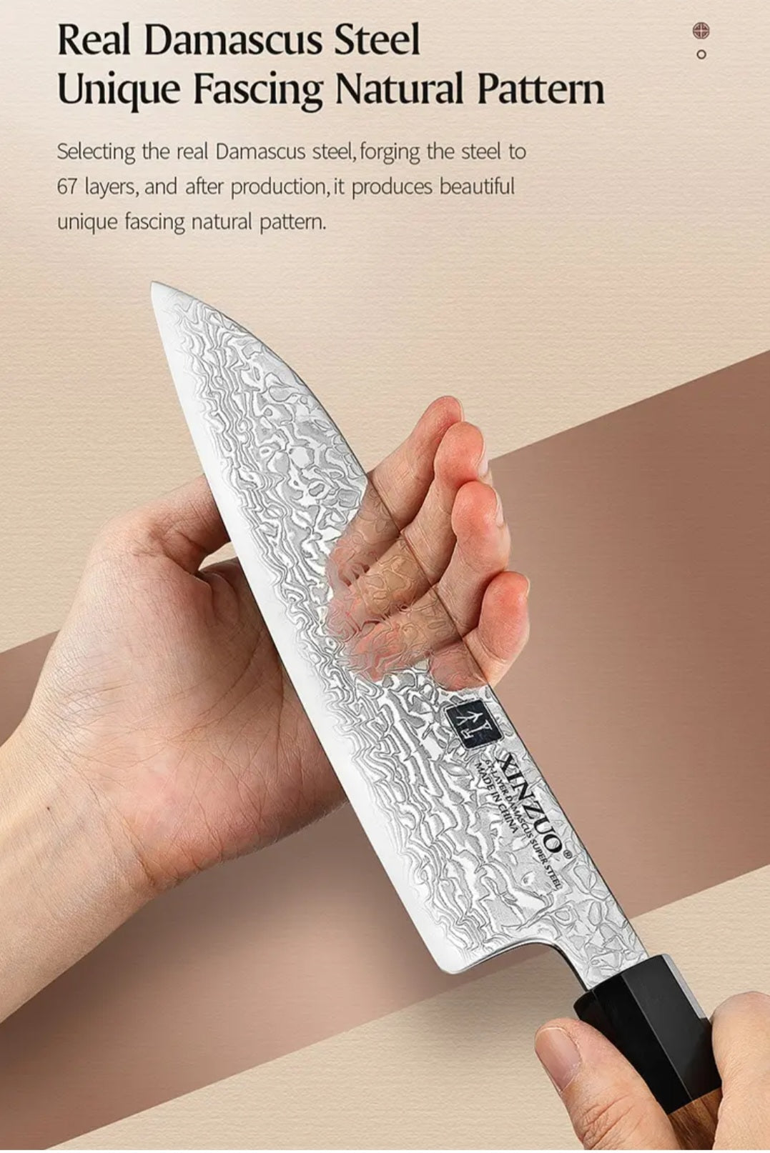 XINZUO Damascus Steel Chef Knife Set - Octagonal Olive Wood Handle & Magnetic Block