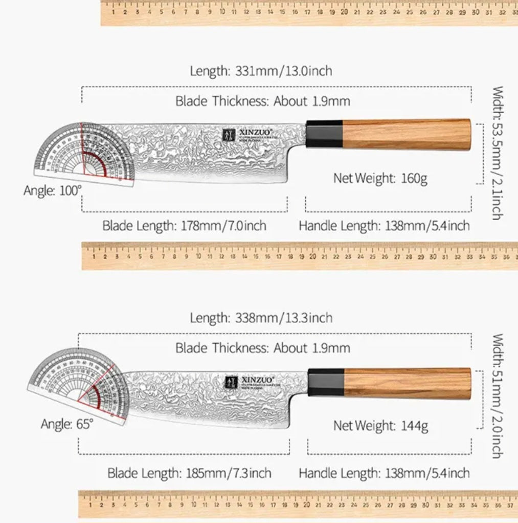 XINZUO Damascus Steel Chef Knife Set - Octagonal Olive Wood Handle & Magnetic Block