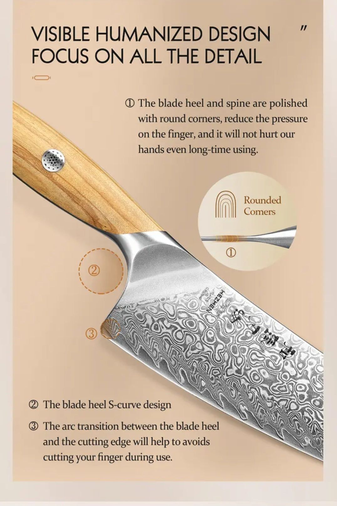 HEZHEN 8 Inch Professional Chef Knife - 73-Layer Damascus Powder Steel - Flagship Series