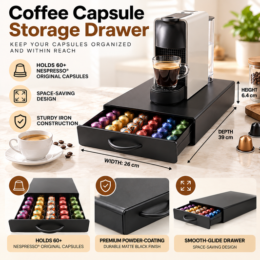 Coffee Capsule Storage Drawer – Sleek Sliding Tray Pod Holder for Nespresso-Compatible Espresso Machines