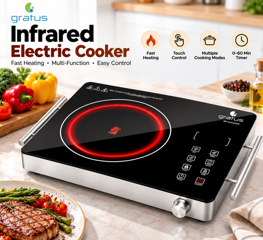Electric Infrared Cooker Gratus brand premium Quality – 2200W | Touch Sensor & Knob Control